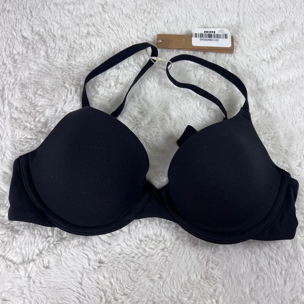 SKIMS Fits Everybody T-Shirt Bra Onyx Black BR-UWR-2294 Underwire Size 30C NEW‎